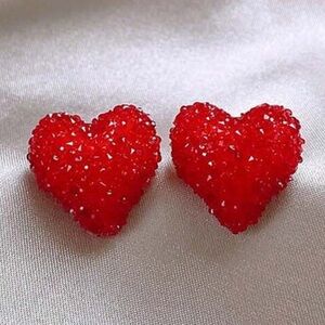 Elegant Red Crystal Heart Earrings – Delicate & Versatile for Festivals